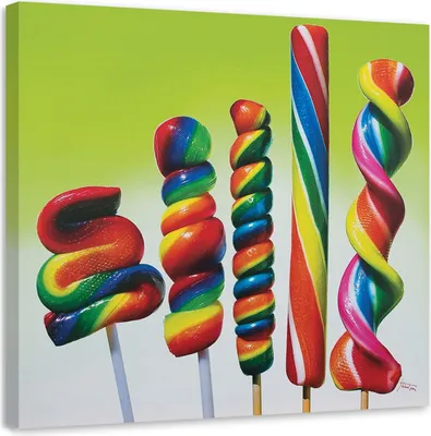 Produktbild von Leinwandbild fünf bunte lutscher 60x60 cm Feeby farbe wandbild bereit zum aufhängen