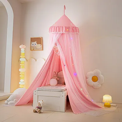 Produktbild von Doppelschicht Betthimmel Kinderzimmer Babybett Prinzessin Baldachin Insektennetz Moskitonetz, Rosa