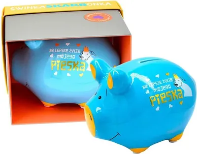 Zdjęcie produktu dla Skarbonka Świnka z napisem „NA LEPSZE ŻYCIE MOJEGO PIESKA”