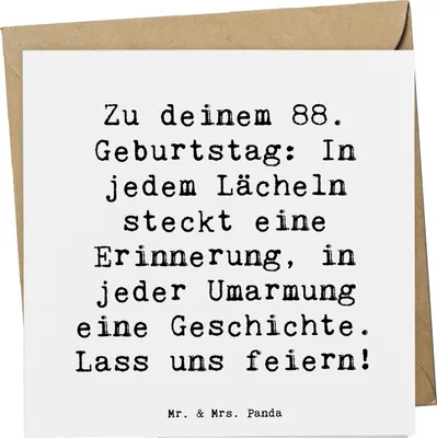 Produktbild von Mr. & Mrs. Panda Glückwunschkarte Spruch 88 Geburtstag - Weiß - Geschenk, faltkarte, doppelkarte, Grußkarte, Happy Birthday, besondere Anlässe, unvergesslicher, Alter