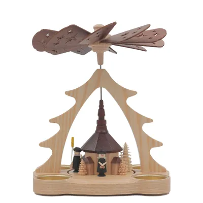 Obrázek produktu pro Leglerova stolní pyramida, vánoční pyramida, pyramida na čajové svíčky, kostel v Seiffnu – Krušné hory