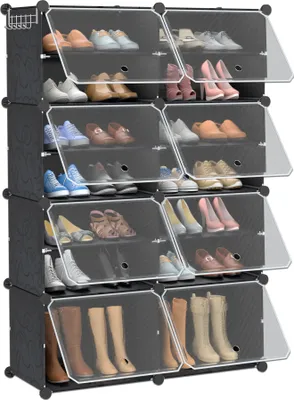 Obrázek produktu pro UISEBRT Skříňka na boty plastová modulární DIY zásuvný policový systém botník věšák na boty policový systém 2 řady 8 přihrádek 82 x 32 x 124cm