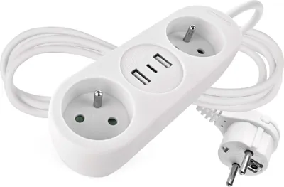 Prodlužovací kabel 1,4 m / 2 zásuvky+2×USB-A+1×USB-C / bílý / PVC / 1,5 mm2