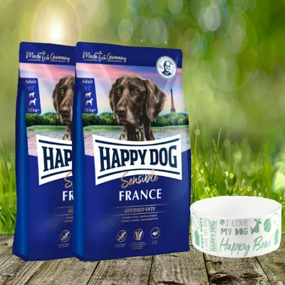 Produktbild von Happy Dog Sensible France 2 x 11 kg + Happy Dog Futternapf geschenkt