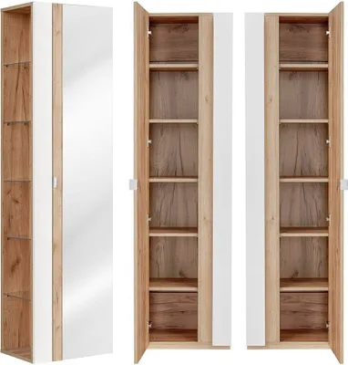 Produktbild von Badezimmer Hochschrank mit Spiegel TOSKANA-56 in Weiß-Hochglanz B/H/T ca. 45/170/33cm