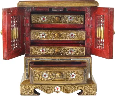 Produktbild von Edler Schmuckschrank Schmuckschatulle Schränkchen Aufbewahrung Schmuck Schmuckkasten Holzkasten Holz Kästchen Gold 25 cm