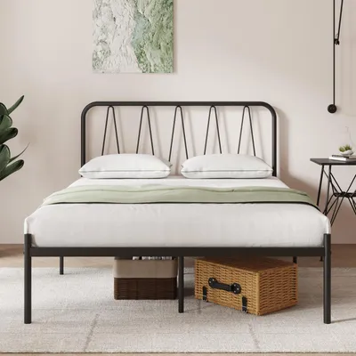 Imagen del producto de Cama individual con estructura de metal, 90 x 190 cm, plataforma con espacio de almacenamiento, ideal para dormitorios