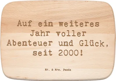 Produktbild von Mr. & Mrs. Panda Schneidebrett Spruch 2000 Geburtstag Abenteuer Glück - Transparent - Geschenk, Happy Birthday, Jahrtausendwende, Küchenbrett, brotzeitbrettchen, Alter