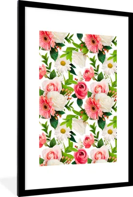 Produktbild von MuchoWow® MuchoWow® Gerahmtes Poster Blumen - Rosen - Collage 60x90 cm - Poster mit zchwarzem Bilderrahmen - Dekoration - Wandposter Wohnzimmer - Hochwertig