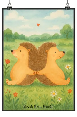 Produktbild von Mr. & Mrs. Panda Bild Igel händchenhaltend Design DIN A0 - Weiß - Geschenk, Hochzeit, Freundin, Verknallt, wanddeko, Kunstdruck, Verliebt, Love, Posterdruck, drucke, Deko