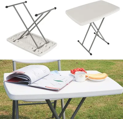 Immagine prodotto di Tavolino compatto - Tavolo pieghevole - Ideale per l'esterno - Altezza regolabile - 76 x 50 cm - Bianco