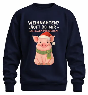 Productafbeelding van Kersttrui met een vrolijk varken, schattig en grappig, geschikt als cadeau, uni, marineblauw, maat XXL