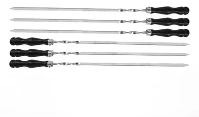 Imagen del producto de Juego de 12 brochetas de acero inoxidable con mango de madera