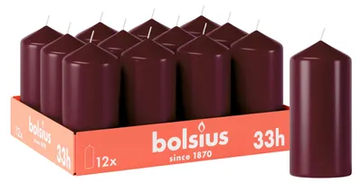 Productafbeelding van Bolsius Kaarsjes, stompkaarsen - Bordeauxrood - 12 stuks - 12 x 6 cm - Decoratieve kaarsen