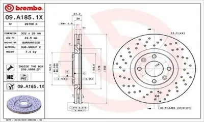 Produktbild von Bremsscheibe BREMBO 09.A185.1X