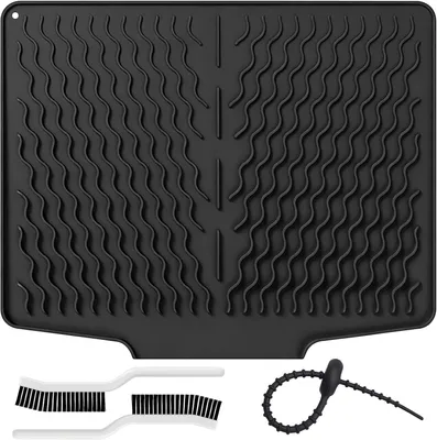 Produktbild von Abtropfmatte aus Silikon für die Spüle, Schwarz, 40×33 cm, mit Bürste