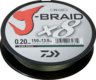 Produktbild von DAIWA J-Braid X8, 150m, 0,16mm, 9.00kg / 20lbs, grün, 8-fach Geflochtene Schnüre, 12751-016