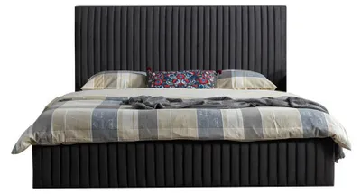 Image de Lit moderne rembourré Lits Lit matrimonial Cadre de lit double 180x200 Noir