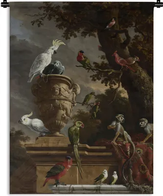Produktbild von MuchoWow® Wandteppich Wandbehang Die Menagerie - Gemälde von Melchior d'Hondecoeter 120x160 cm Tapisserie Dekoration Wandtuch - Wohnzimmer - Moderne