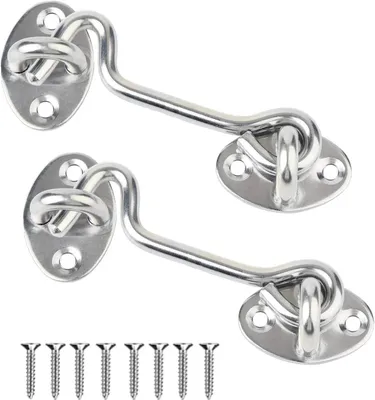 Produktbild von Metallhaken Haken- und Ösenschloss, 2 Stück Kabinenhaken, Haken- und Ösenschloss, 10,5 cm, Edelstahl, Kabinenhaken, Türhakenschloss, robustes Hakensch
