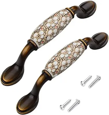 Produktbild von Vintage-Möbelgriffe aus Keramik, Schubladengriffe aus Zinklegierung mit Schrauben, Lochabstand 96 mm