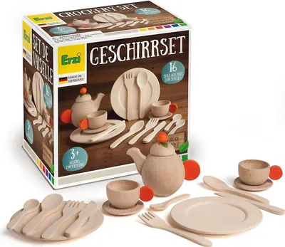 Produktbild von Erzi 16-teiliges Geschirrset - Natur - Kaufladenzubehör