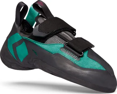 Klett-Kletterschuh "Method - Women"s" von Black Diamond in Schwarz und Türkis mit verstellbaren Riemen.