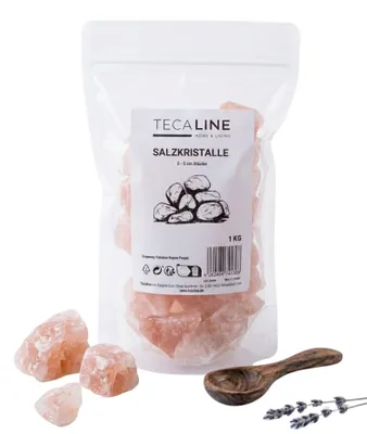 Produktbild von TECALINE Saunasalzsteine Pink Salzkristalle 2-5 cm 2kg Kristallsalz Brocken für Sauna-Aufguss & Sole-Schale wiederverschließbar