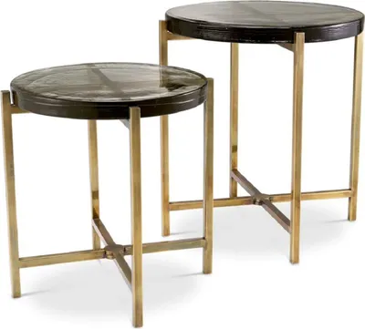 Produktbild von Casa Padrino Luxus Beistelltisch Set Vintage Messing - 2 runde Edelstahl Tische mit Glasplatte - Wohnzimmer Möbel - Hotel Möbel - Luxus Möbel - Luxus Einrichtung - Möbel Luxus