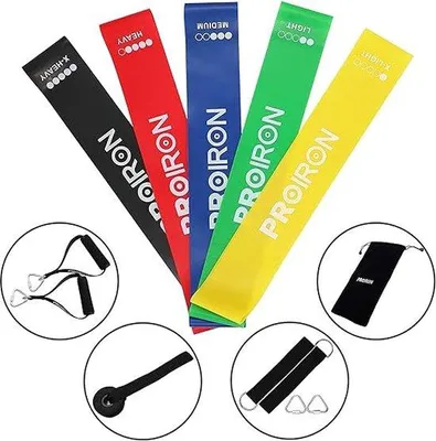 Image de Bandes d'exercice de gym, kit de loisirs comprenant 5 pièces + accessoires pour 4 pièces