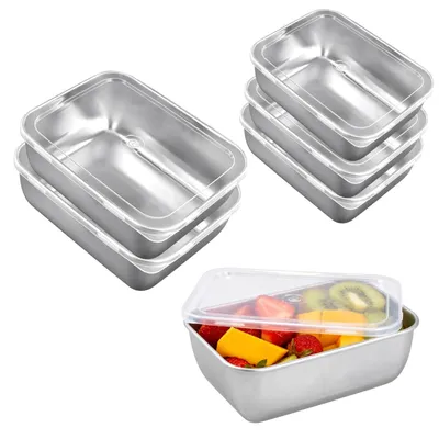 Immagine prodotto di Omgoods - Set di 6 contenitori per alimenti in acciaio inossidabile con coperchio, capacità 500 ml