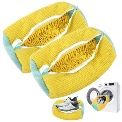 Image de Sac à chaussures pour la machine à laver, sac de lavage pour chaussures, sac de lavage pour baskets avec nettoyage anti-bouloches à 360°, sac à chaussures réutilisable pour tous les types de chaussures, sac de lavage pour chaussures