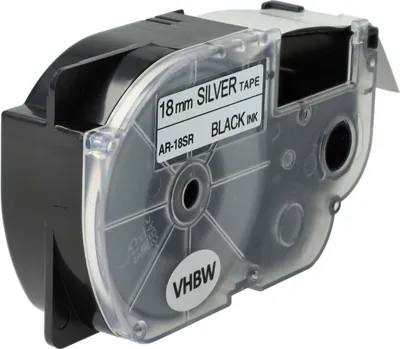 Produktbild von vhbw Schriftband-Kassette Ersatz für Casio XR-18SR1, XR-18SR für Etiketten-Drucker 8m x 18mm Schwarz auf Silber, pet+ RESIN