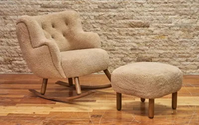 Produktbild von Beiger Schaukelstuhl Luxus Hocker Wohnzimmer Garnitur Polster Hocker 2tlg
