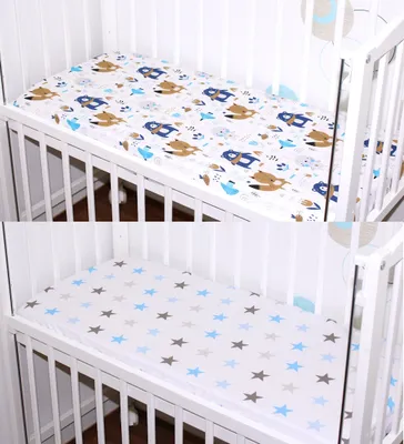 Produktbild von Spannbettlaken 2er- Pack für Baby Beistellbett Wiege Bettlaken 40x90 Baumwolle - 02. Waldtiere + Star Blau