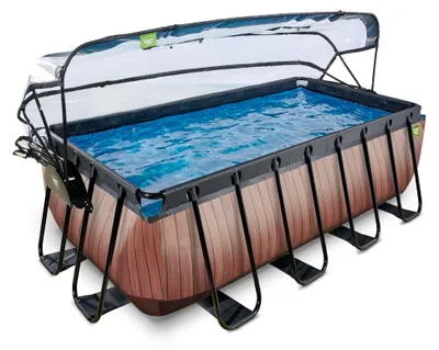 Obrázek produktu pro EXIT Wood rámový bazén 400 x 200 x 122 cm, nadzemní bazén, s pískovým filtrem, zastřešením a tepelným čerpadlem, obdélníkový, hnědý
