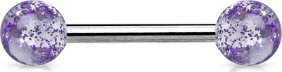 Produktbild von viva-adorno Barbell Piercing Stab Zungenpiercing Chirurgenstahl Glitter Glitzer Kugeln Kunststoff verschiedene Farben Z311,Lila