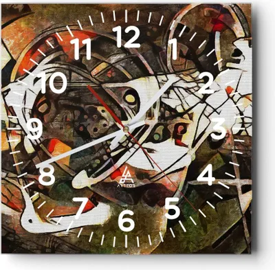 Produktbild von Wanduhr - Quadrat - Glasuhr - Abstraktion modern - 40x40cm - Schleichendes Uhrwerk - Lautlos - zum Aufhängen bereit - Dekoration Modern - Wanddekoration aus Glas - C4AC40x40-3452