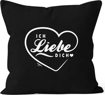 Produktbild von Kissen-Bezug Ich Liebe Dich Valentinstag Geschenk Kissen-Hülle Deko-Kissen Baumwolle MoonWorks® schwarz unisize