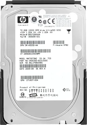 Obrázek produktu pro Pevný disk HP BD0728856A 72,8 GB 10000Rpm U320 SCSI 80Pin 3,5" 365695-001