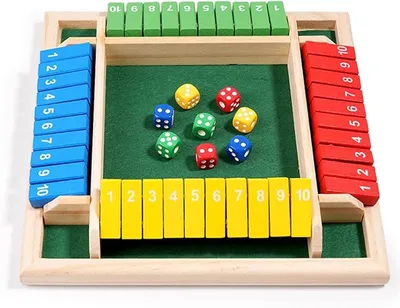 Produktbild von Holzspiel Shut the Box, 4 Spieler, 8 Würfel, 22,5 x 22,5 x 3,5 cm, Familienspiel
