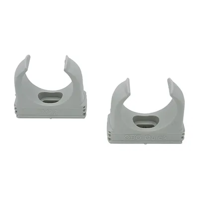 Two light gray pipe clamps are shown against a white background.