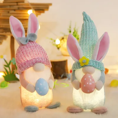 Produktbild von Osterdeko Wichtel Figuren Kleine, Beleuchteter Wichtel Ostern Mit Led, Osterwichtel Hase Mit Eier,  Weihnachtsdeko Weihnachtswichtel Geschenke Kinder,