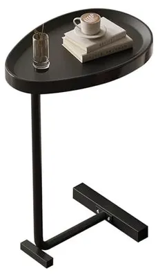 C-förmiger Beistelltisch, stabil, oval, 45x30x62 cm, schwarz