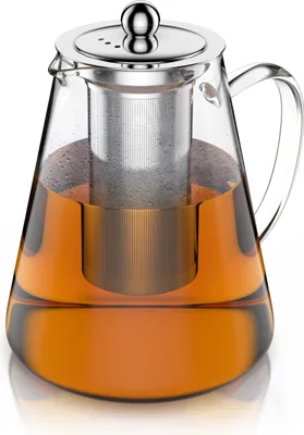 Zdjęcie produktu dla Czajniczek Arendo, szklany zaparzacz do herbaty z filtrem i sitkiem do herbaty sypkiej, 1,2 l, szkło borokrzemowe, wkład sitka ze stali nierdzewnej, żaroodporny, można myć w zmywarce