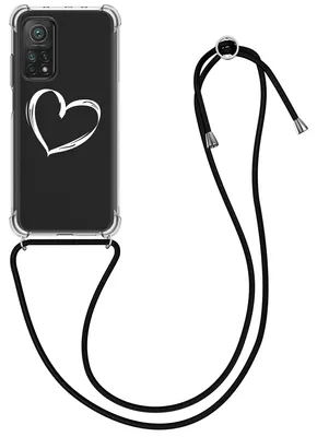 Produktbild von kwmobile Necklace Case kompatibel mit Xiaomi Mi 10T / Mi 10T Pro Hülle - Silikon Cover mit Handykette - Weiß Transparent Herz Brush