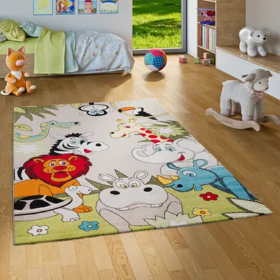 Produktbild von Kinder Teppich Faro Safari Bunt Tiere, Größe:140x200 cm