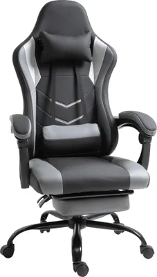 Produktbild von Ergonomischer Gaming Stuhl Bürostuhl Schreibtischstuhl, Drehstuhl Höhenverstellbar, Verstellbares Lendenkissen mit Fußstützen Schwarz 62x52x128 cm