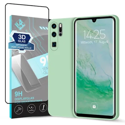 Produktbild von Hülle für Huawei P30 Pro mit 9H Displayglas Displayschutz Case Cover Bumper Smartphone Softgrip Schutzhülle Farbe: Türkis
