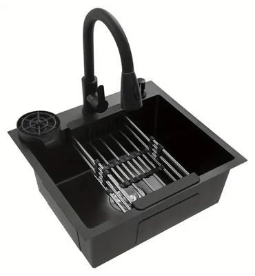 Produktbild von Utility Sink, Ausziehbarer Wasserhahn, Seifenspender, schwarz